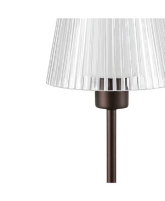 Oscar 12.5" Modern Industrial Rechargeable, Cordless Iron, Acrylic Integrated LED Table Lamp with Ribbed Shade