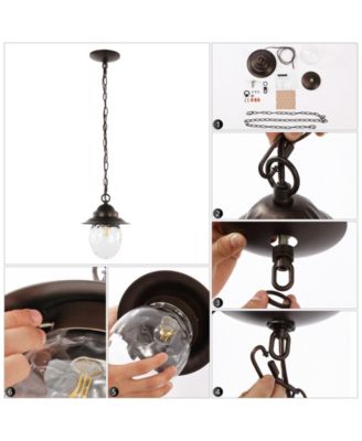 Manteo 8.25" 1-Light Farmhouse Industrial Iron, Glass Outdoor LED Pendant