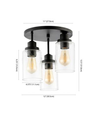 Jonah 12" 3-Light Bohemian Farmhouse Iron, Seeded Glass LED Semi Flush Mount