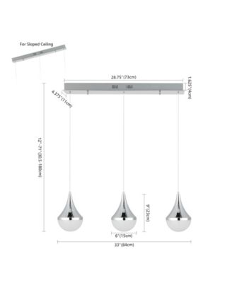 Elyse Teardrop 33" 3-Light Modern Mid-Century Iron, Acrylic Integrated Linear LED Pendant