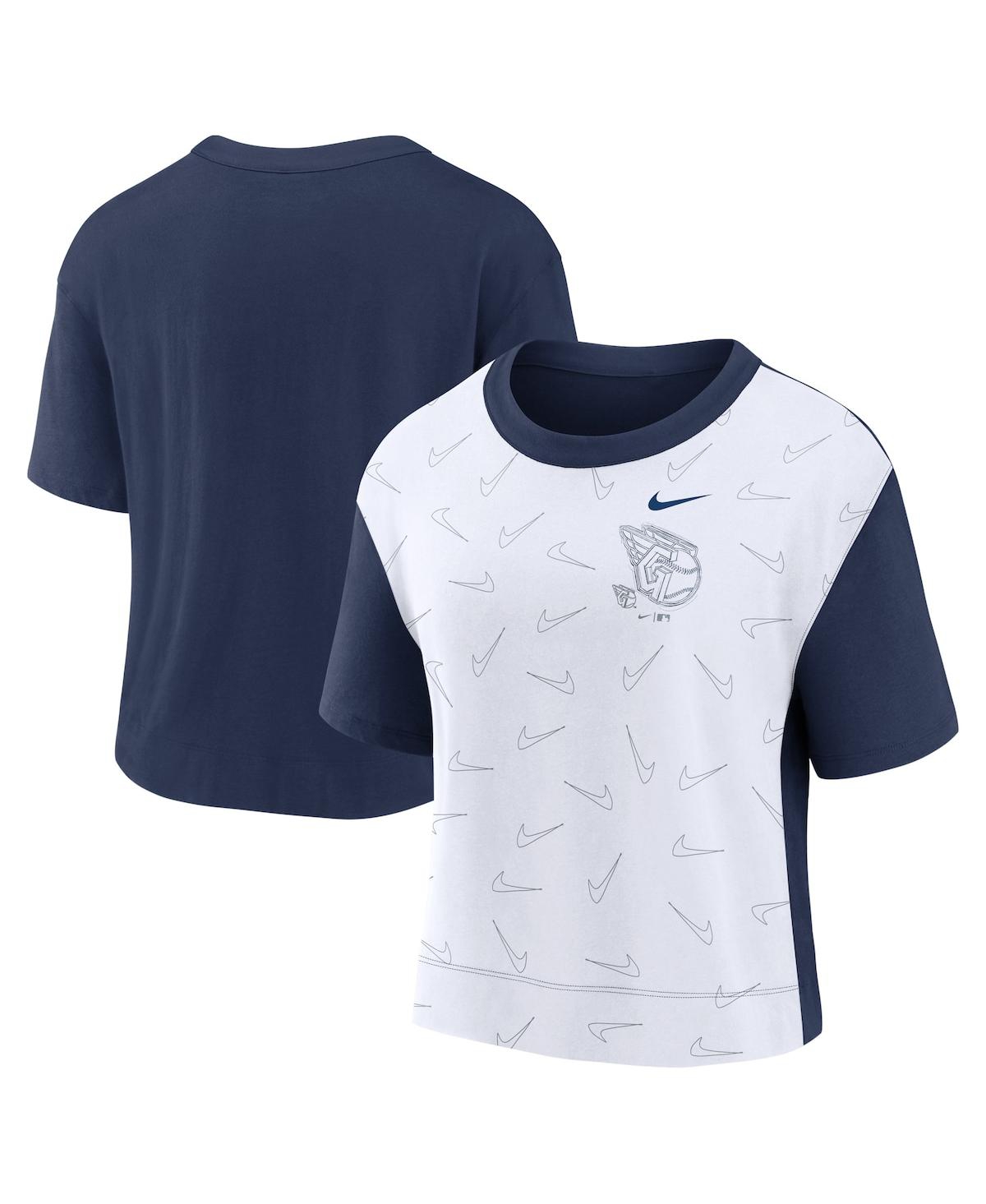 Nike Women's  Navy, White Cleveland Guardians Line Up High Hip Fashion T-shirt In Navy,white