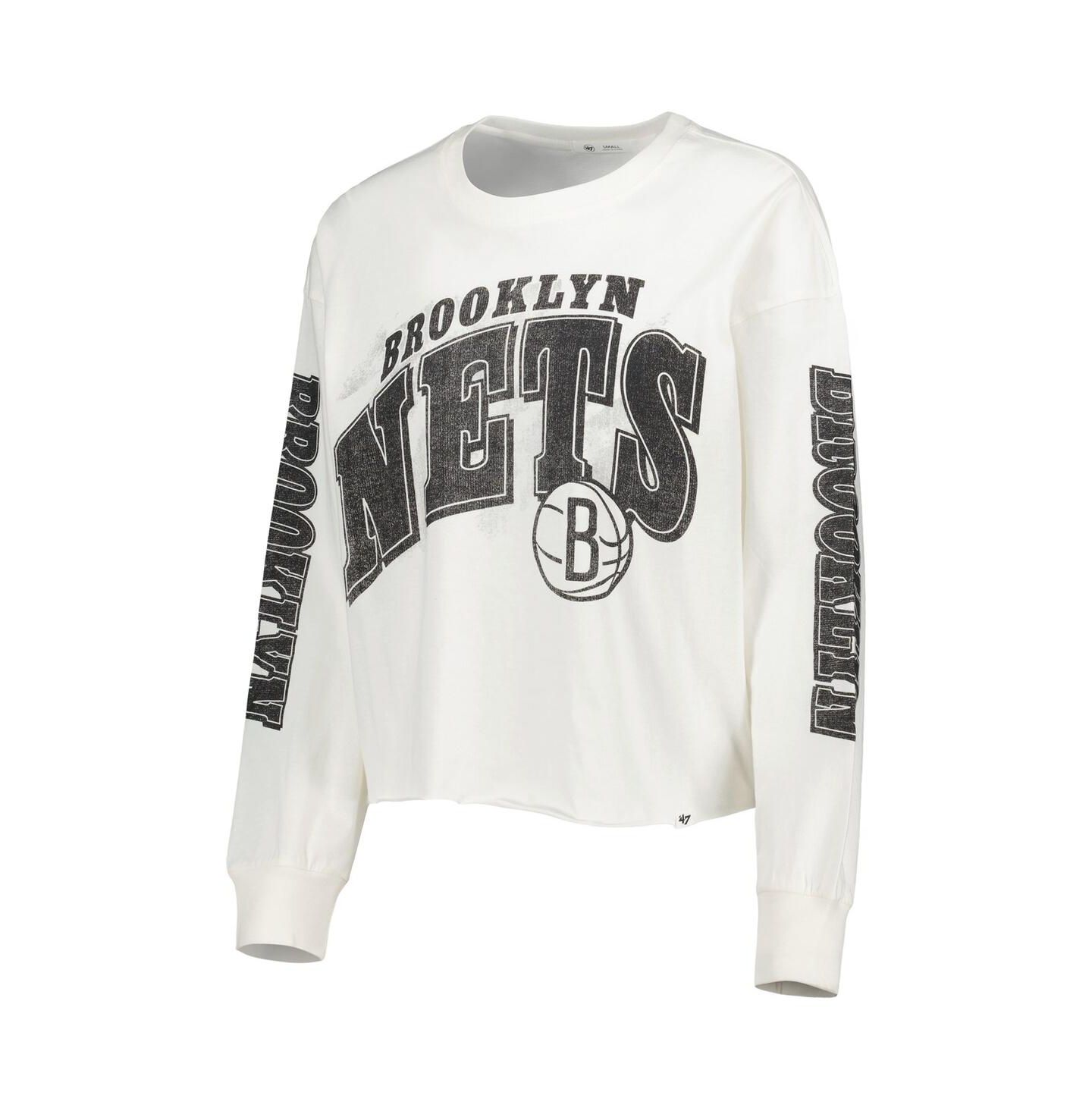 Женская футболка '47 Brand Cream Brooklyn Nets Parkway Brush Back Long Sleeve Cropped — фото 3
