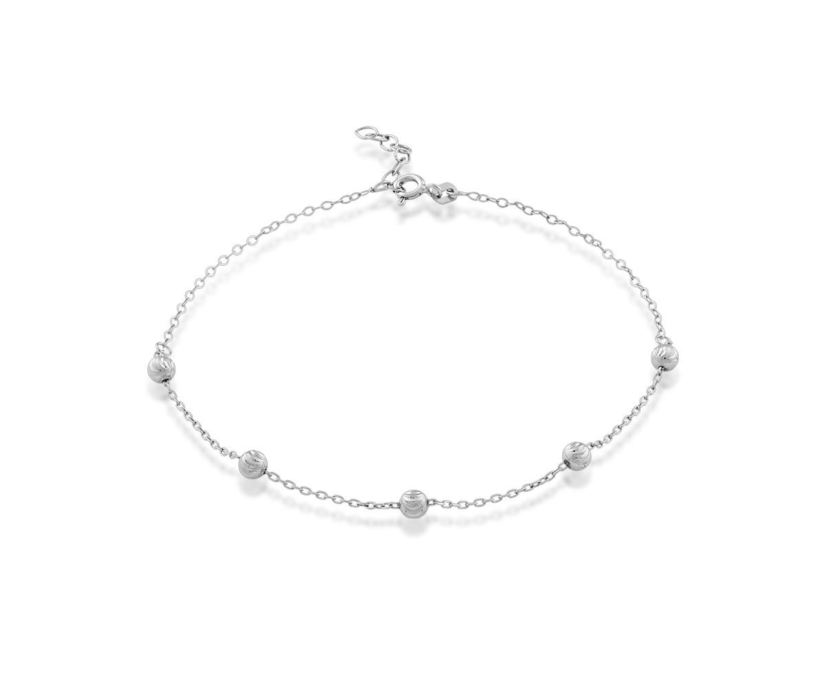 Sterling Silver Diamond Cut Beads Anklet - Silver