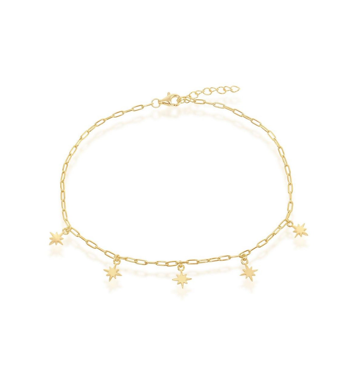 Sterling Silver North Star Charms Paperclip Anklet - Gold Plated - Gold