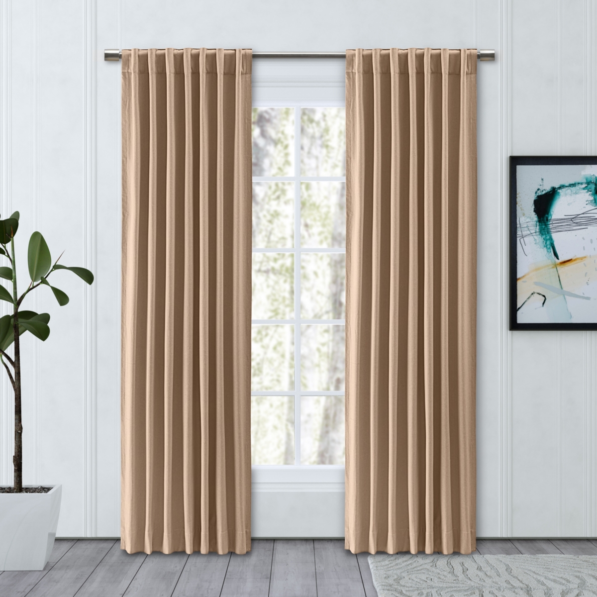 Chevron 80C/20P Sustainable Unlined Rod Pocket w/Back Tabs Curtain Panel 48"W x 96"L - Natural