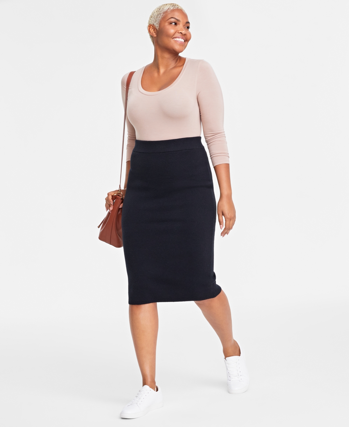 On 34th Women's Double-weave Pencil Skirt, Created For Macy's In Deep Black