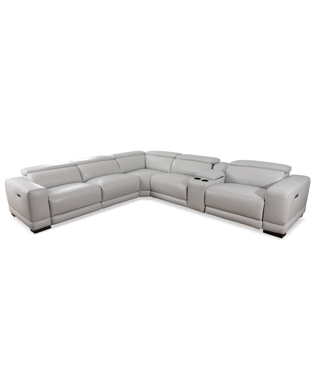Furniture Krofton 6-pc. Beyond Leather Fabric Sectional L With 3 Power Motion Recliners And 1 Console, Created In Fog