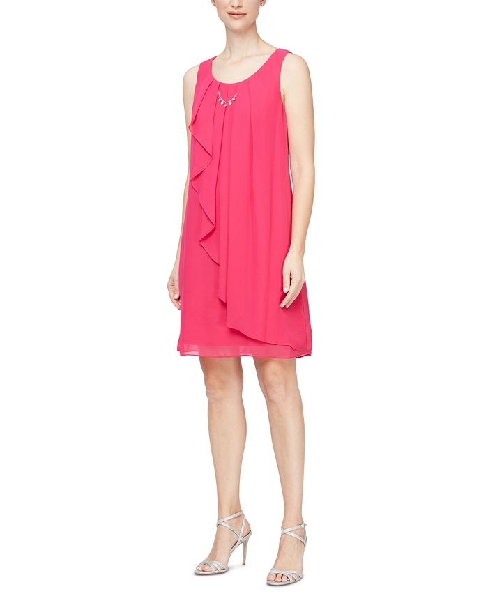 SL Fashions Sleeveless Chiffon Jewel Neck Sheath Dress Macy s