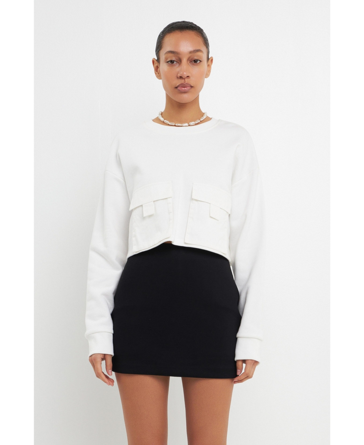Women's Pockets Detail Cropped Sweatshirt - White