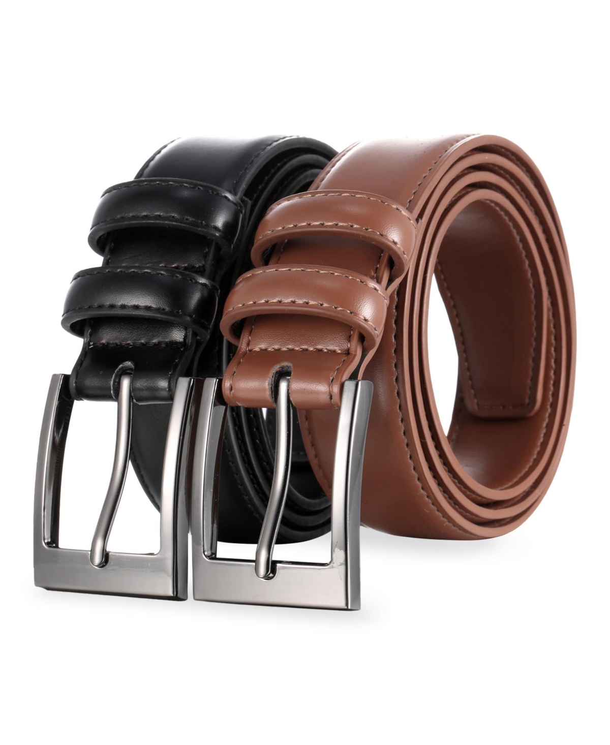 Mio Marino Men's Dual Loop Leather Belt, 2 pack - Deep charcoal  amber