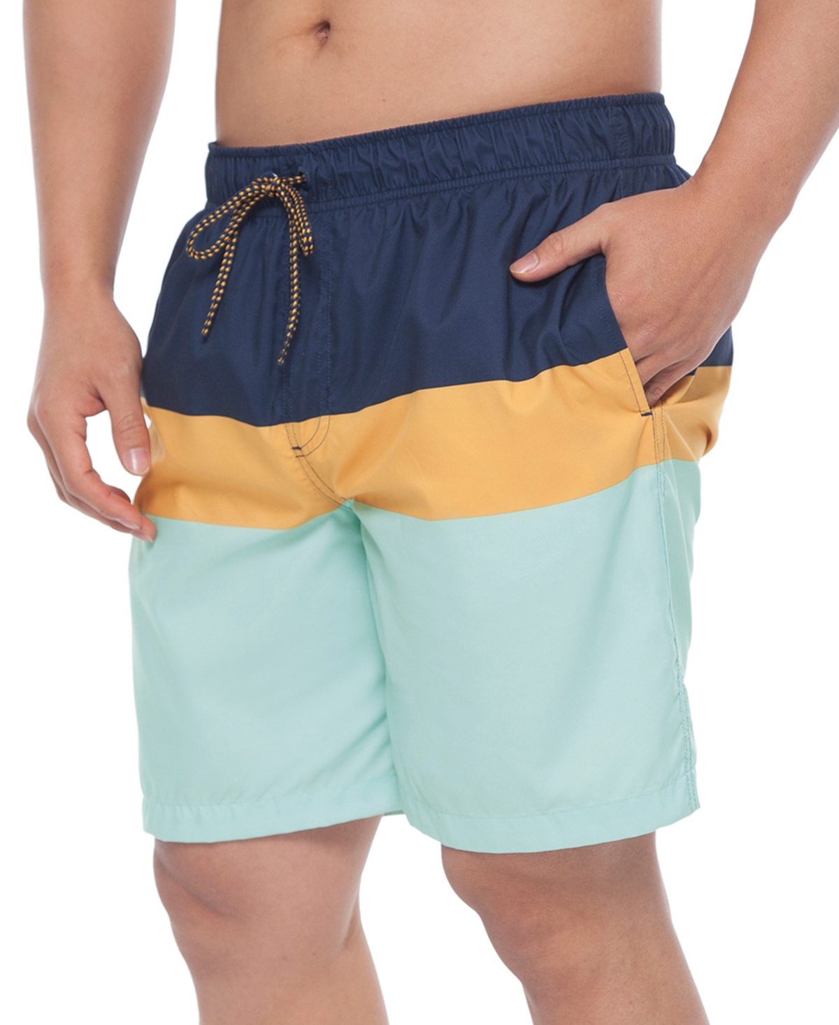 Men's 8" Mesh Lined Swim Trunks, up to Size 2XL - Navy mustard