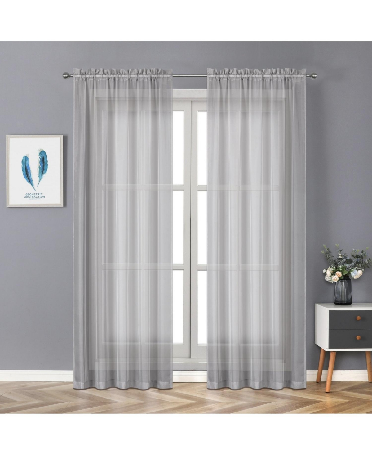 Montauk Accents Ultra Lux 2 Piece Rod Pocket Silver Sheer Voile Window Curtain Panels - 84 in. Long - Silver