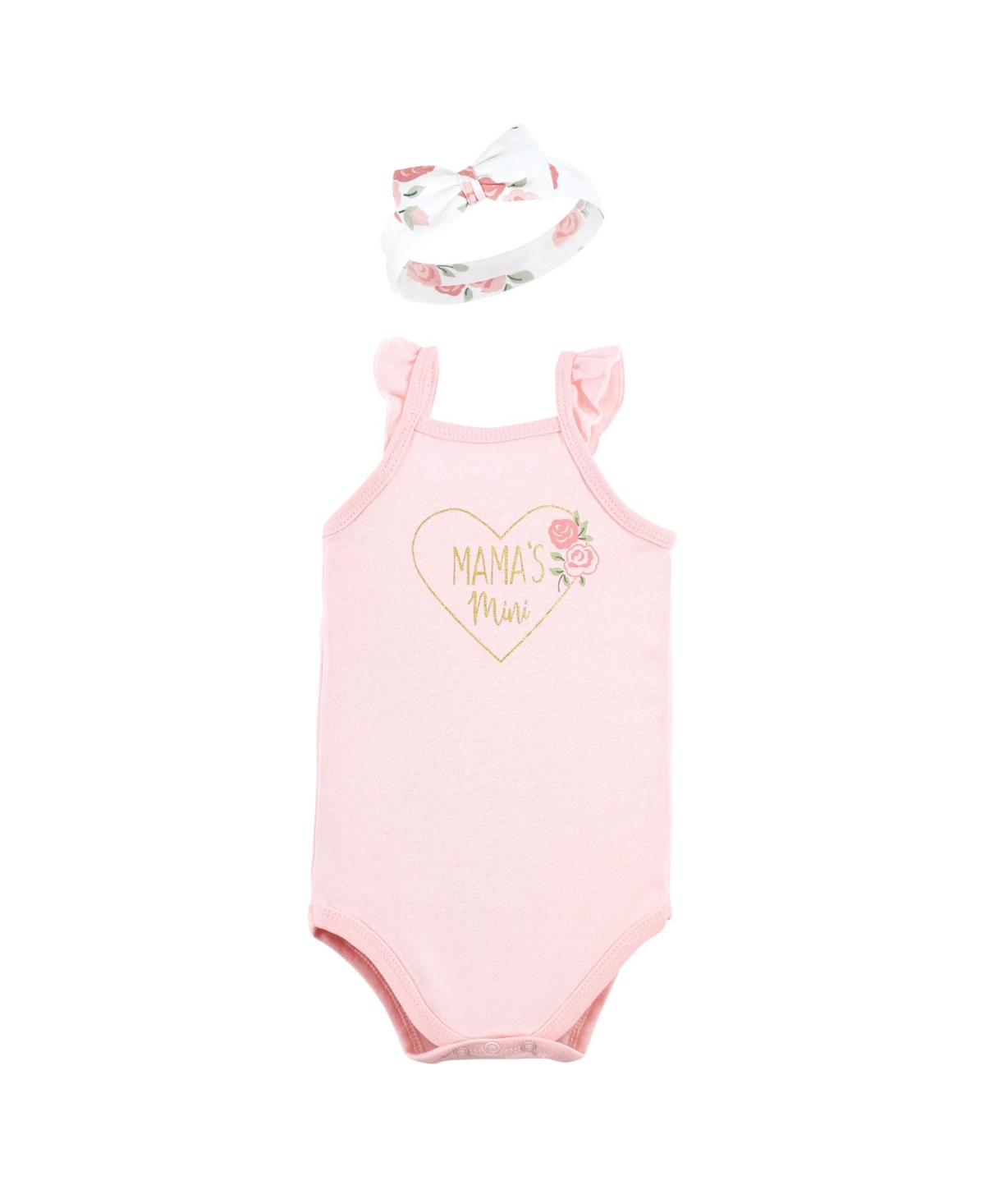 Hudson Baby Baby Girls Sleeveless Bodysuit and Headband Set, 6-Piece - Soft pink roses