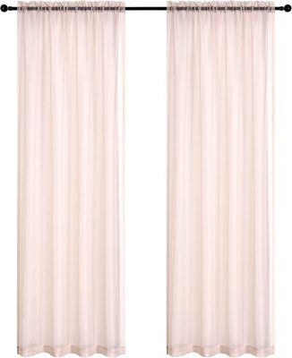 2 Piece Rose Pink Colored Rod Pocket Sheer Voile Window Curtains