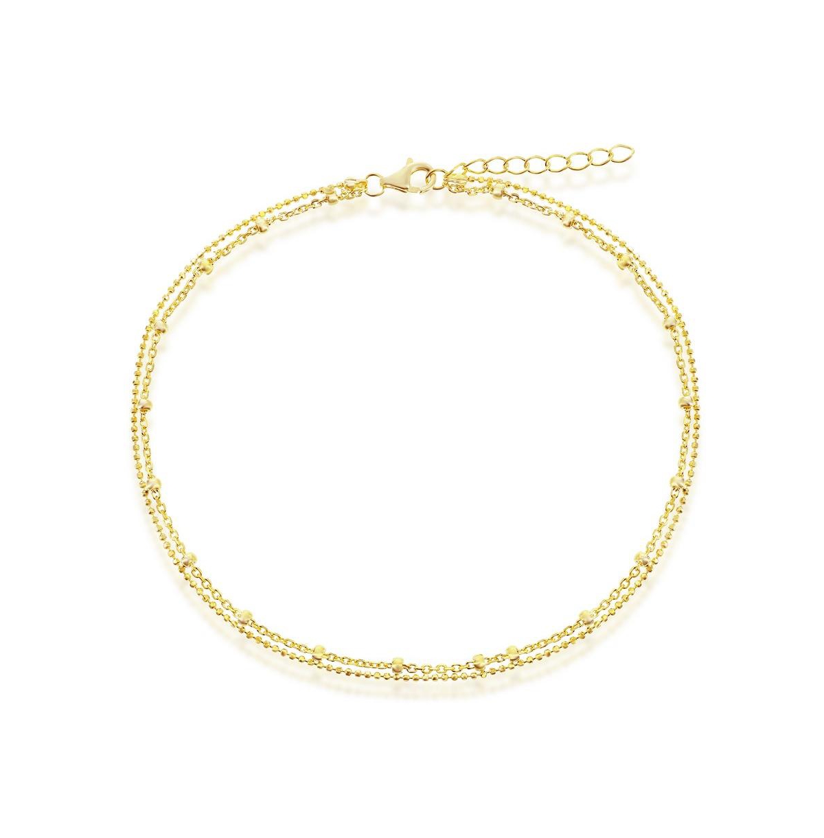 Sterling Silver Double Strand Bead Anklet - Gold