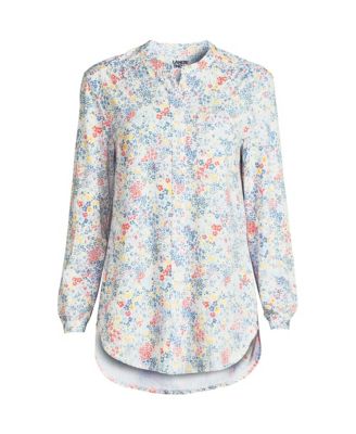 Lands' End Women's Petite Long Sleeve Performance Crew Neck Tunic Small Deep Balsam Encircle Geo