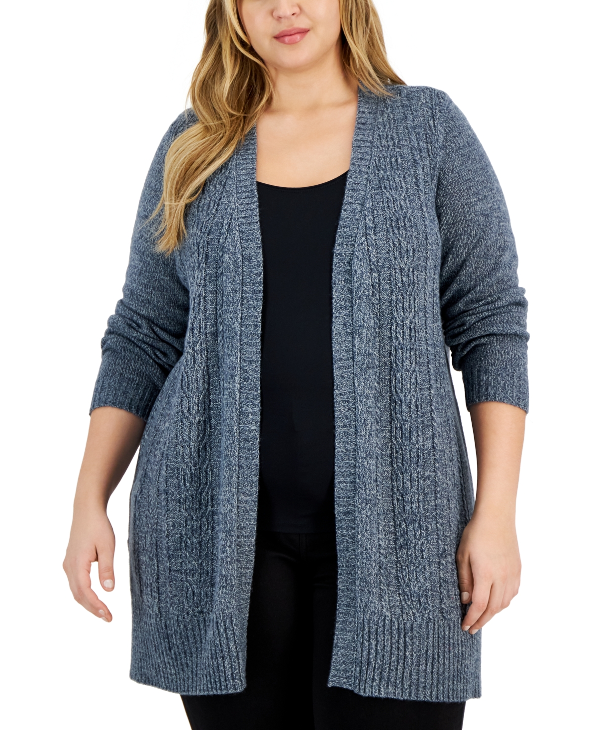 Plus Size Open-Front Duster Cardigan, Created for Macy's - Blue Mirage