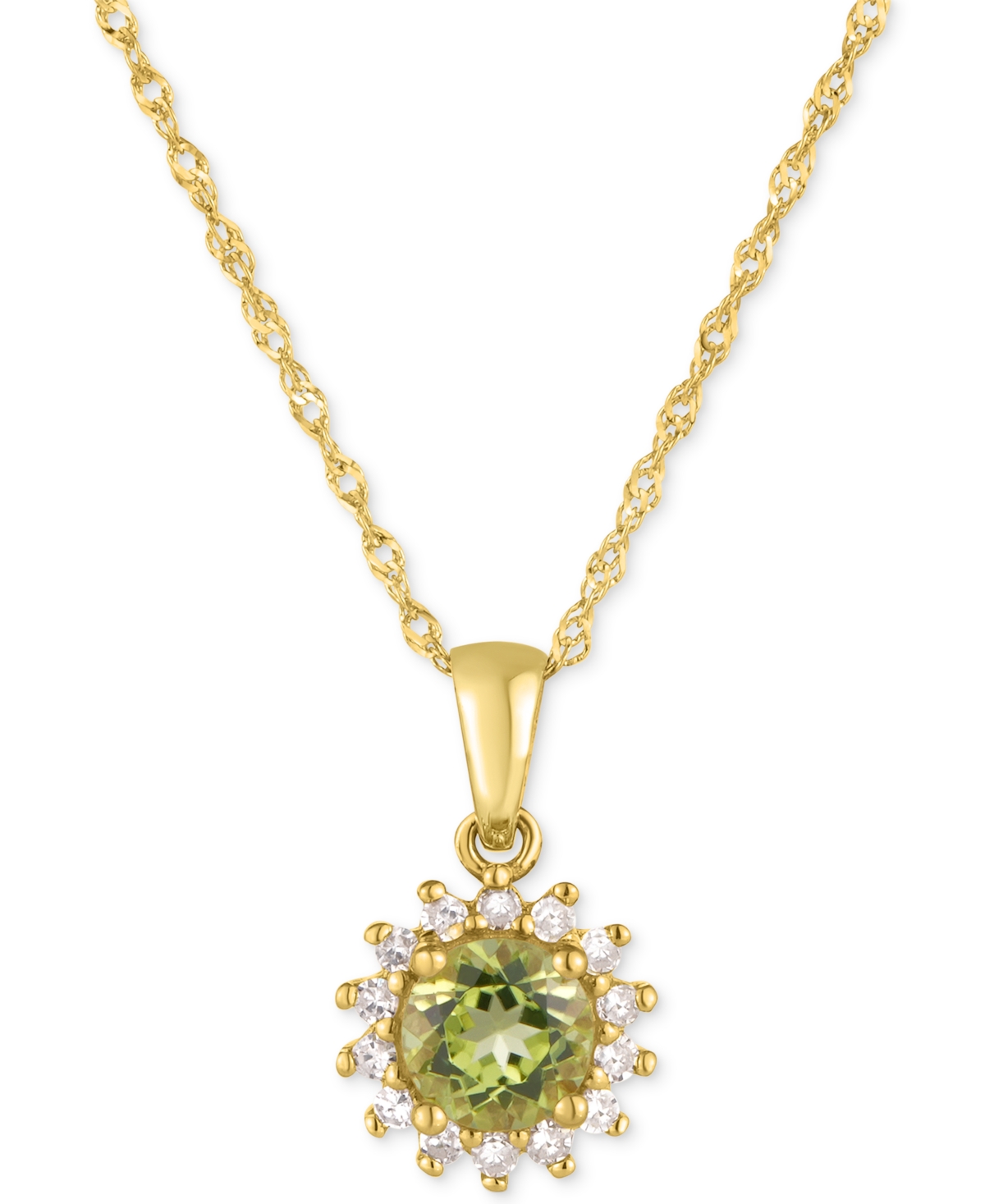 Macy's Peridot (1/2 Ct. T.w.) & Diamond (1/10 Ct. T.w.) Halo Pendant Necklace In 14k Gold, 16" + 2" Extende