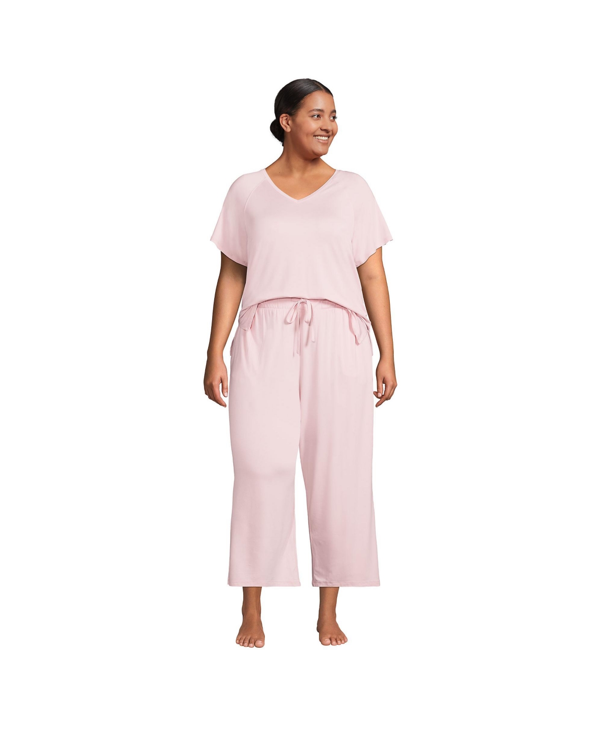 Women's Cooling Pajama Set - Short Sleeve Top and Crop Pants