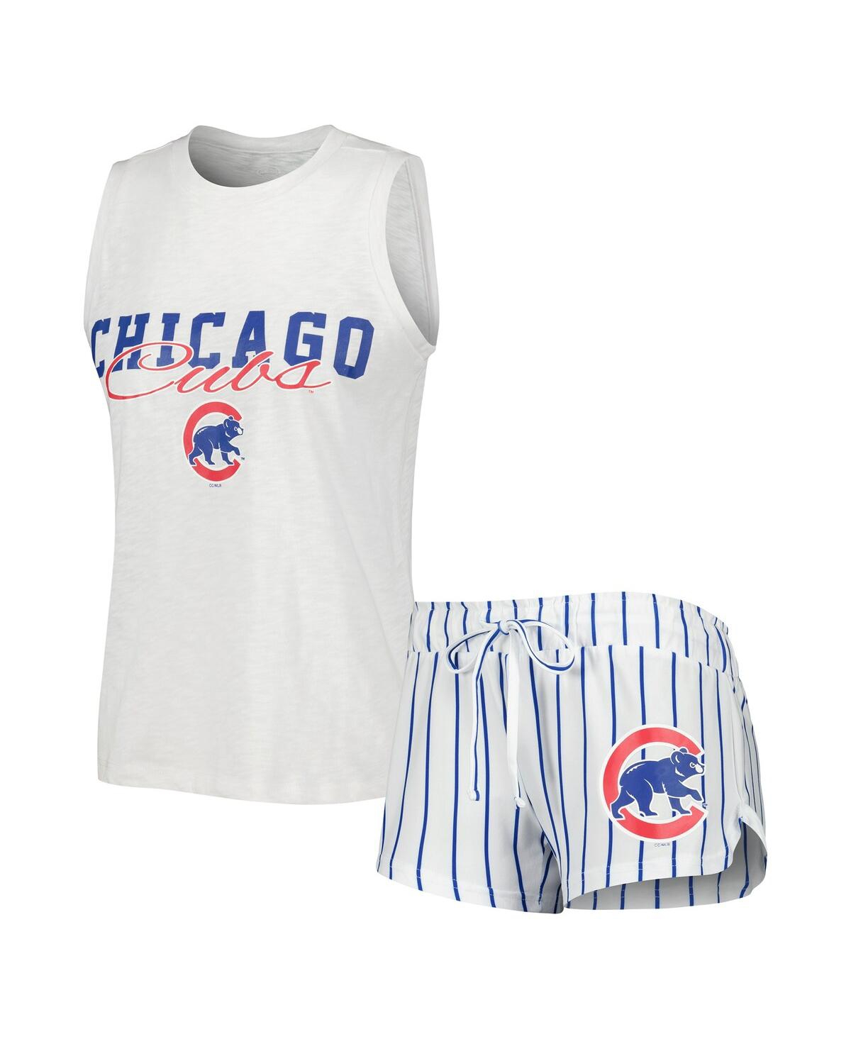 Shop Concepts Sport Women's  White Chicago Cubs Reel Pinstripe Tank Top And Shorts Sleep Set