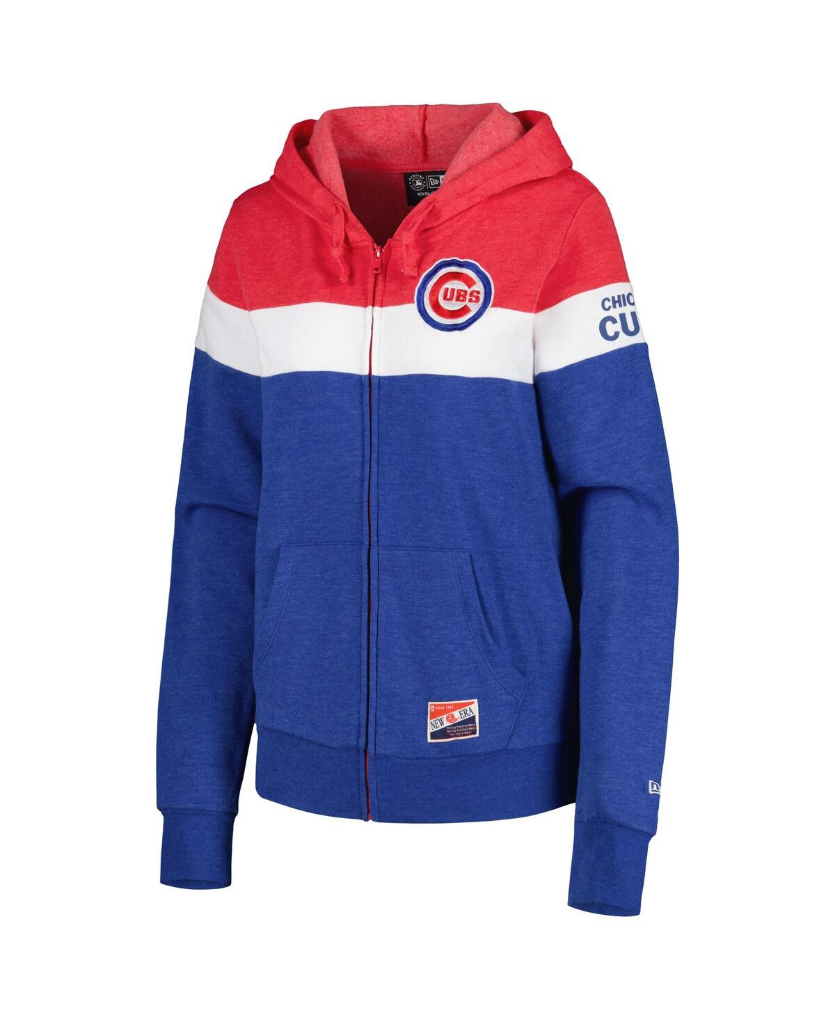 NEW ERA WOMEN'S NEW ERA HEATHER ROYAL CHICAGO CUBS COLORBLOCK FULL-ZIP HOODIE JACKET 