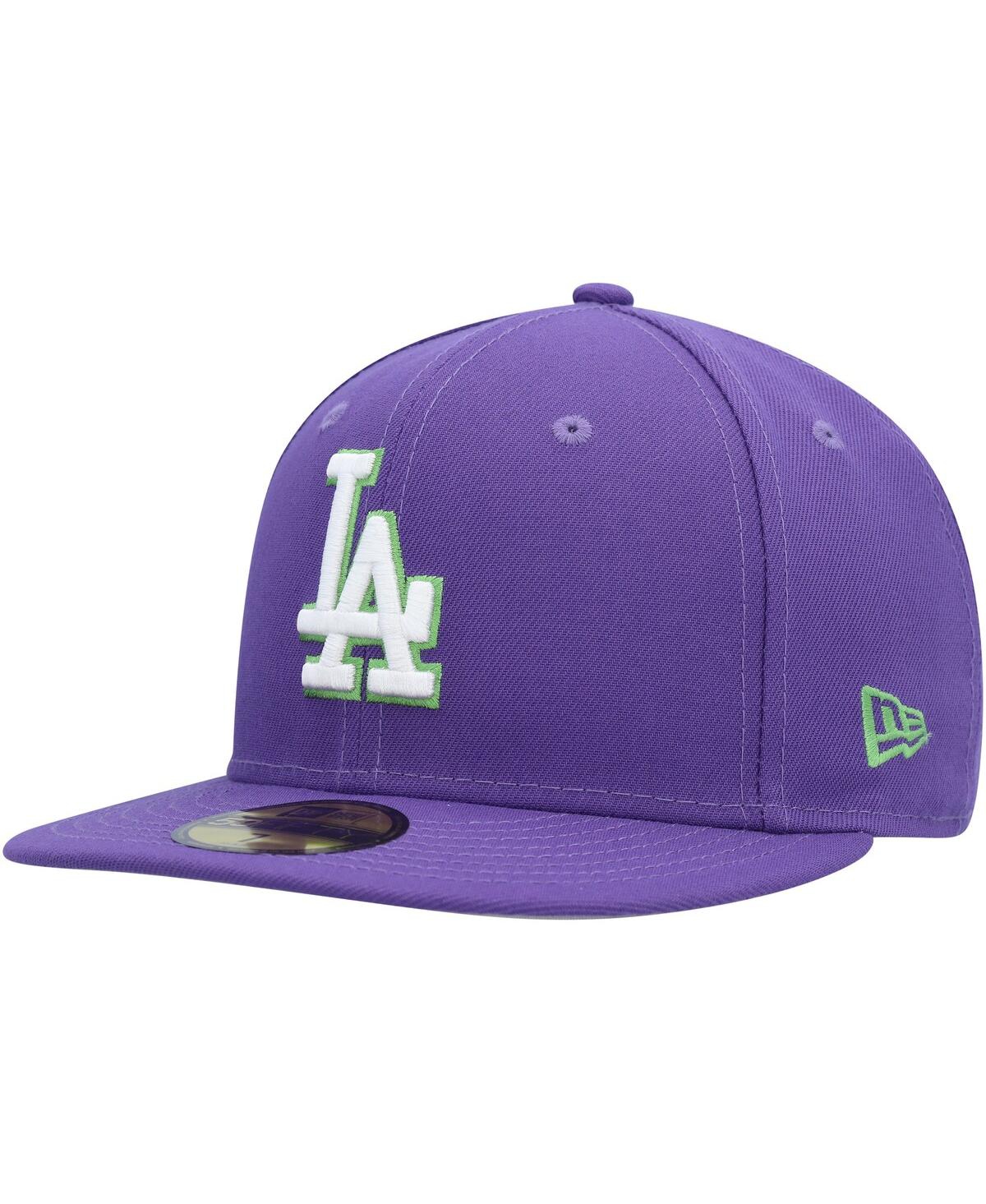 New Era Purple Los Angeles Dodgers Lime Side Patch 59fifty Fitted Hat In Purple