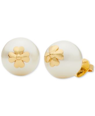 kate spade new york - Gold-Tone Spade Flower Emblem Imitation Pearl Stud Earrings