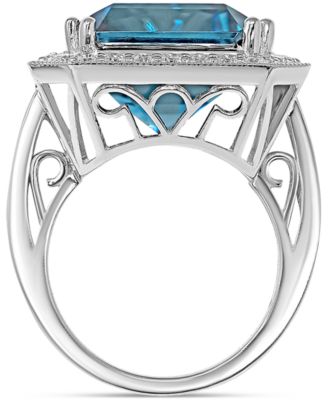 London Blue Topaz (24 ct. t.w.) & Diamond (7/8 ct. t.w.) Halo Statement Ring in 14k White Gold