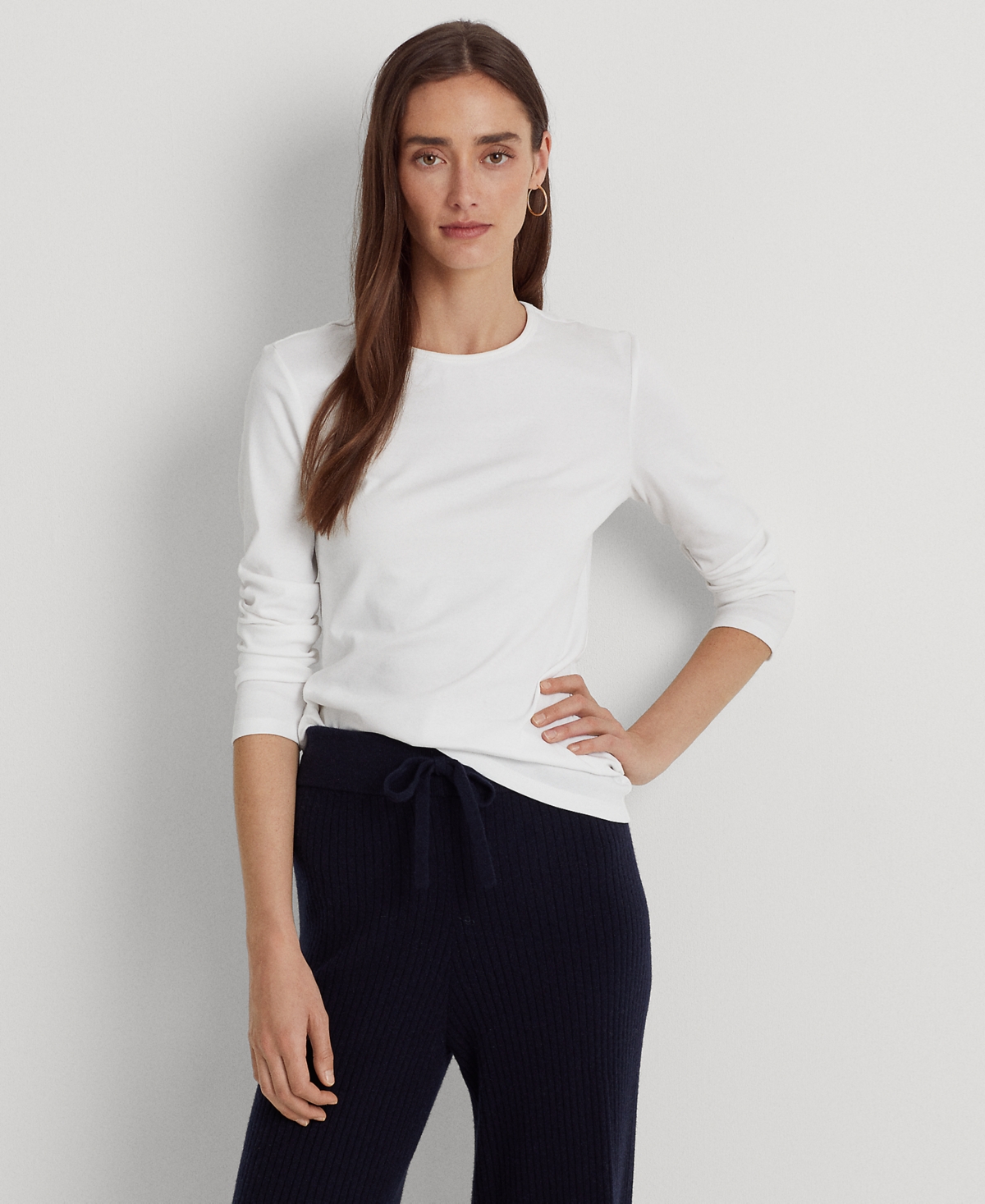 Lauren Ralph Lauren Cotton-blend Long-sleeve Top In White