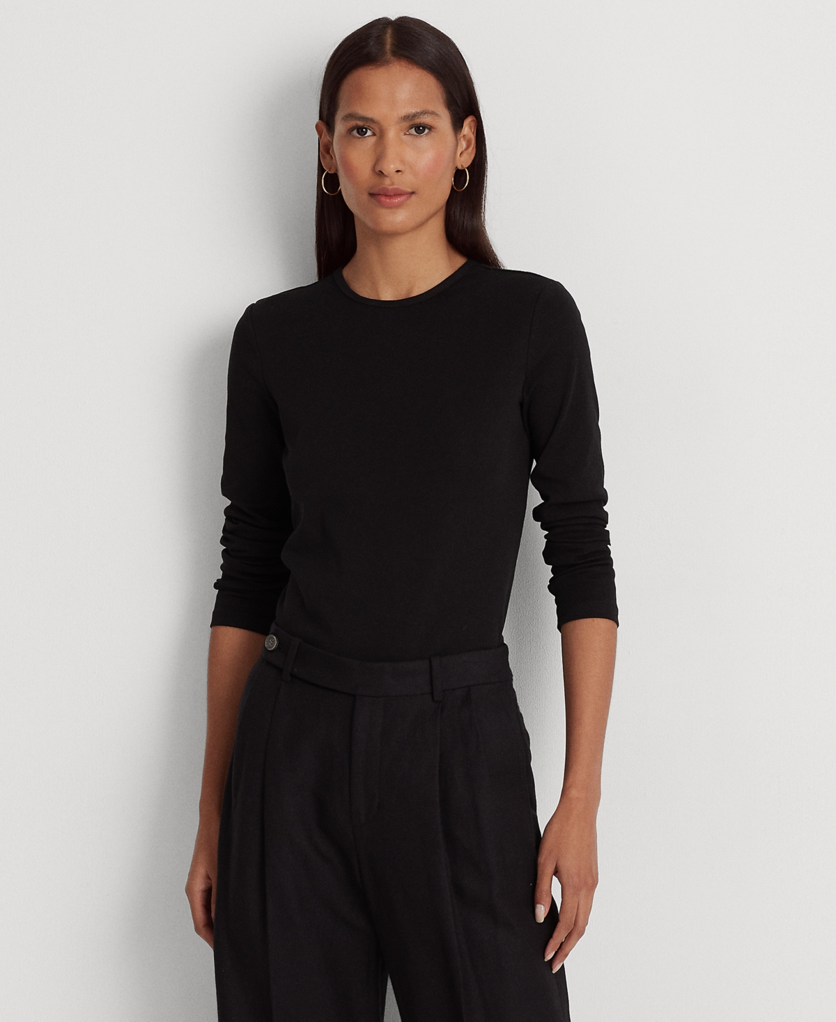 Lauren Ralph Lauren Cotton-blend Long-sleeve Top In Polo Black