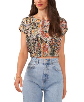 1.STATE - Women's Drop-Shoulder Elastic-Waist Crop Top
