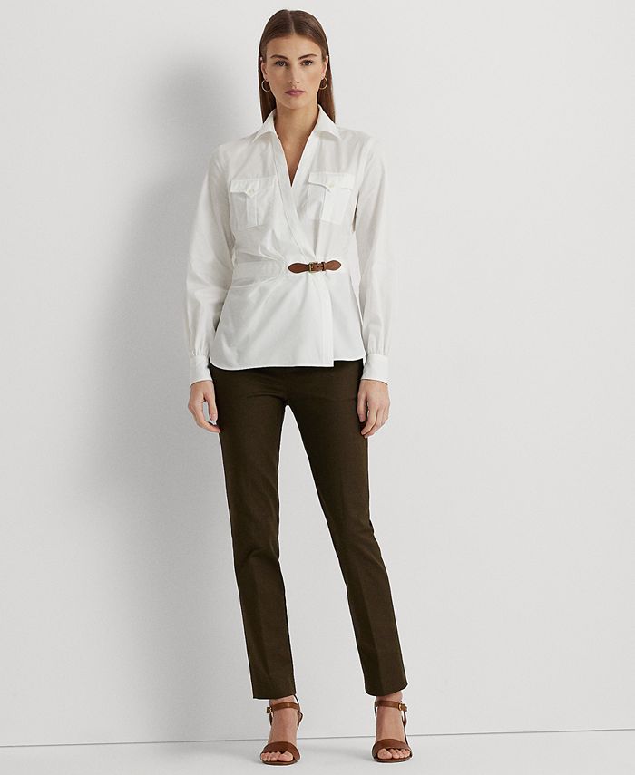 Lauren Ralph Lauren Women's Buckle-Trim Cotton Broadcloth Shirt - Macy's
