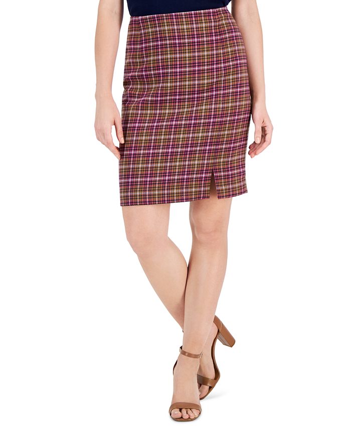 Tahari ASL Women s Printed Slit Front Boucl Pencil Skirt Macy s