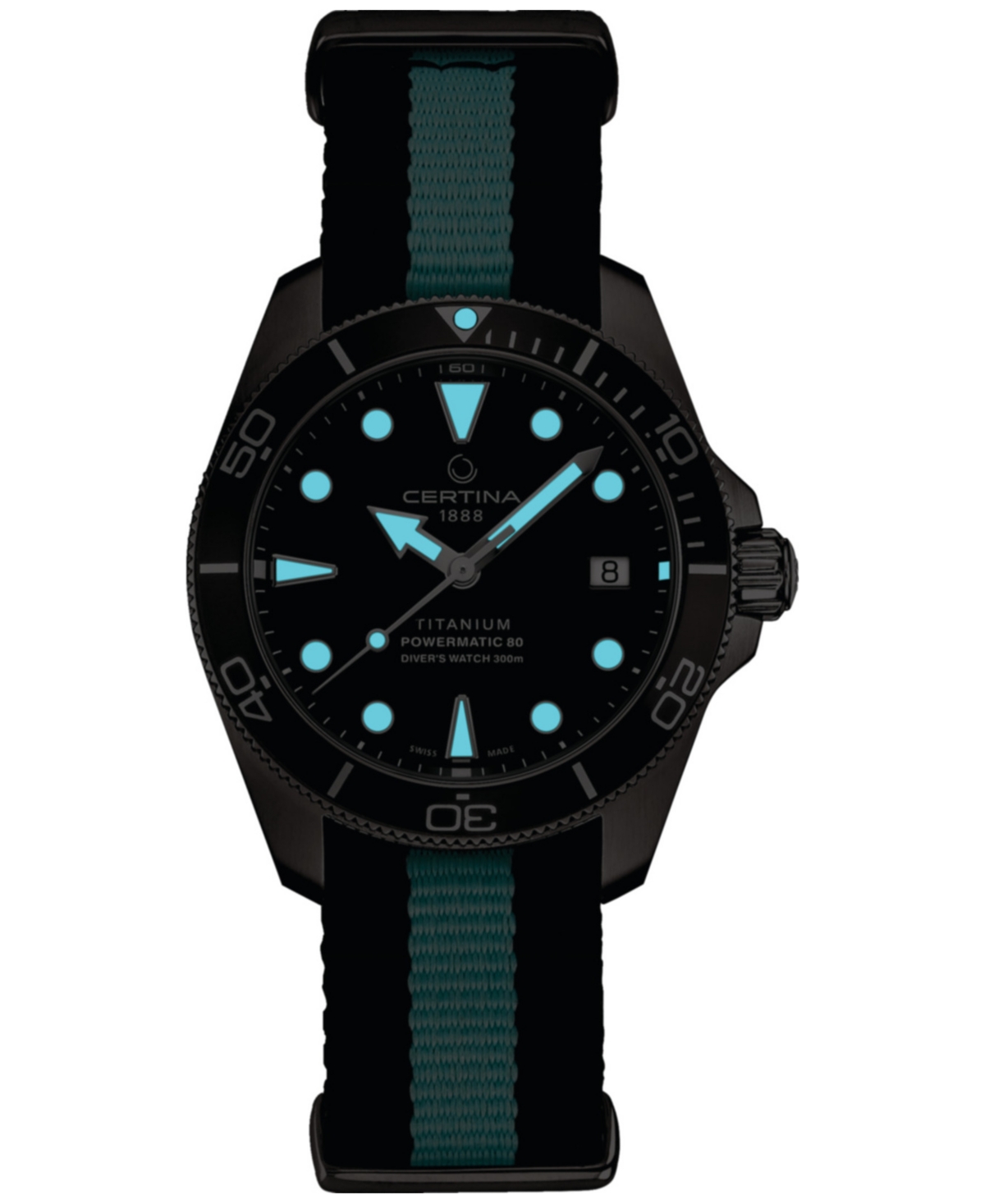 Shop Certina Women's Swiss Automatic Ds Action Diver Black & Blue Stripe Synthetic Strap Watch 38mm In Anthracite