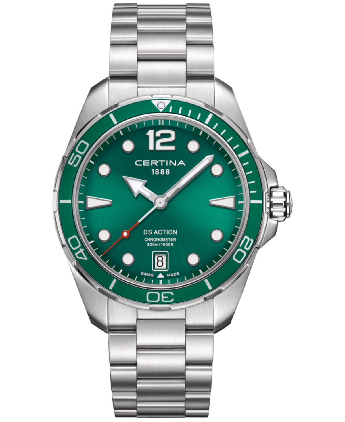 Shop Certina Men's Swiss Ds Action Stainless Steel Bracelet Watch 43mm In Green