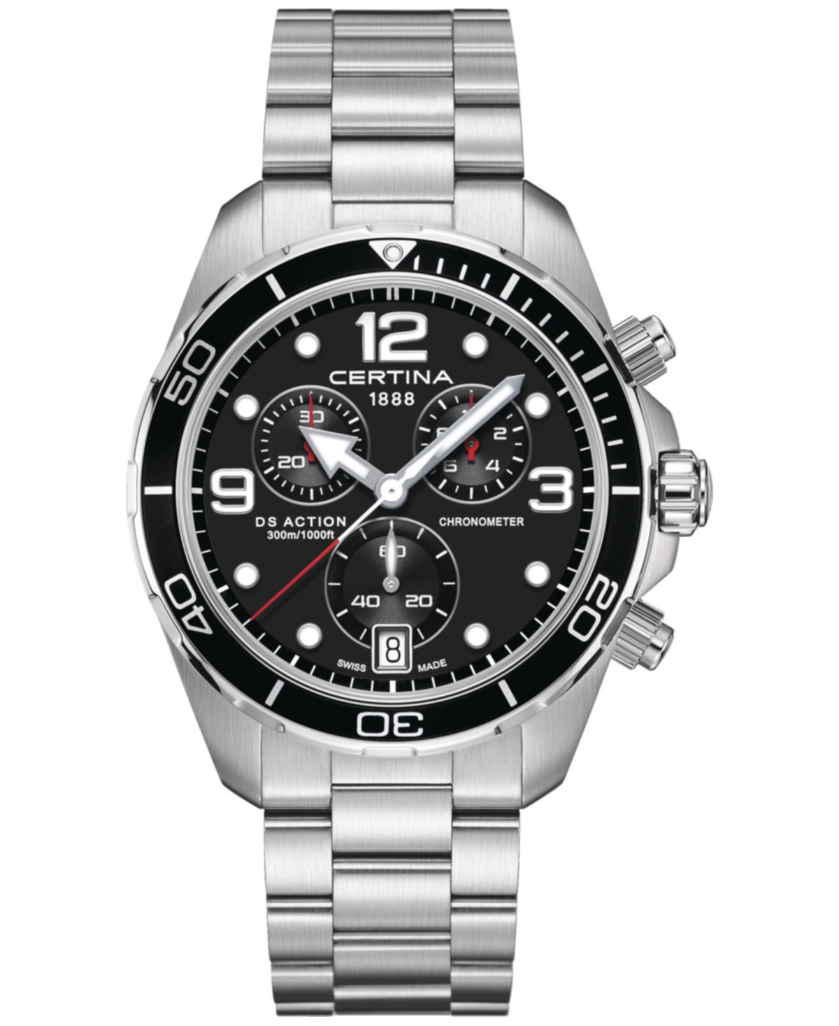 Certina Men's Swiss Chronograph Ds Action Stainless Steel Bracelet Watch 43mm In Black