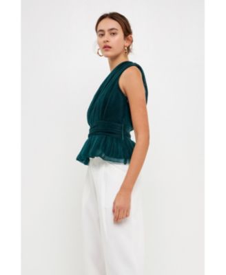 Women's One Shoulder Shirred Tulle Top