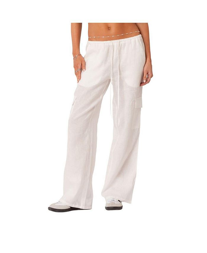Edikted Women's Linen Low Rise Cargo Pants - Macy's