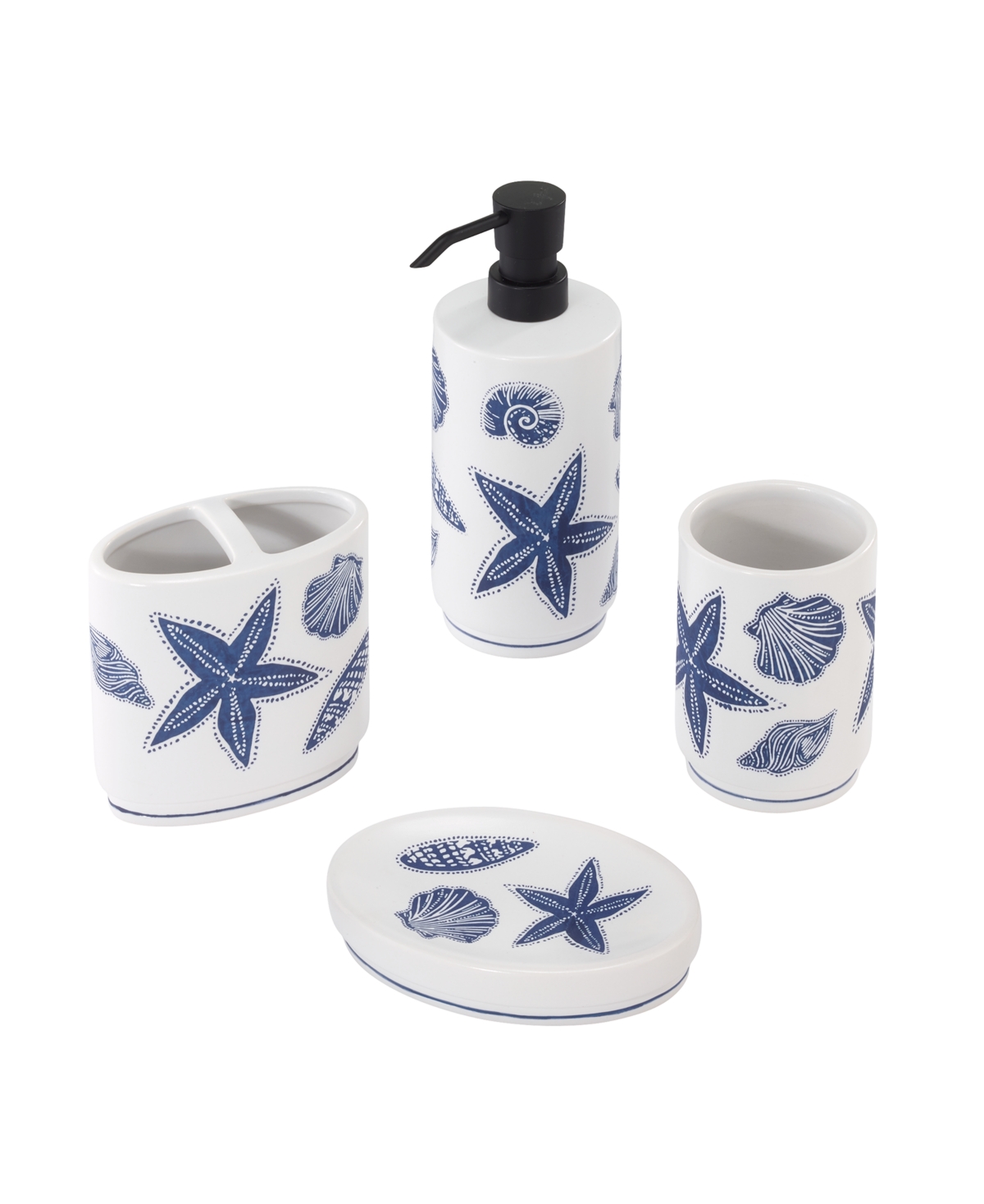 Ibiza Shells Hand-Painted Stoneware 4-Pc. Bath Accessory Set - White, Blue