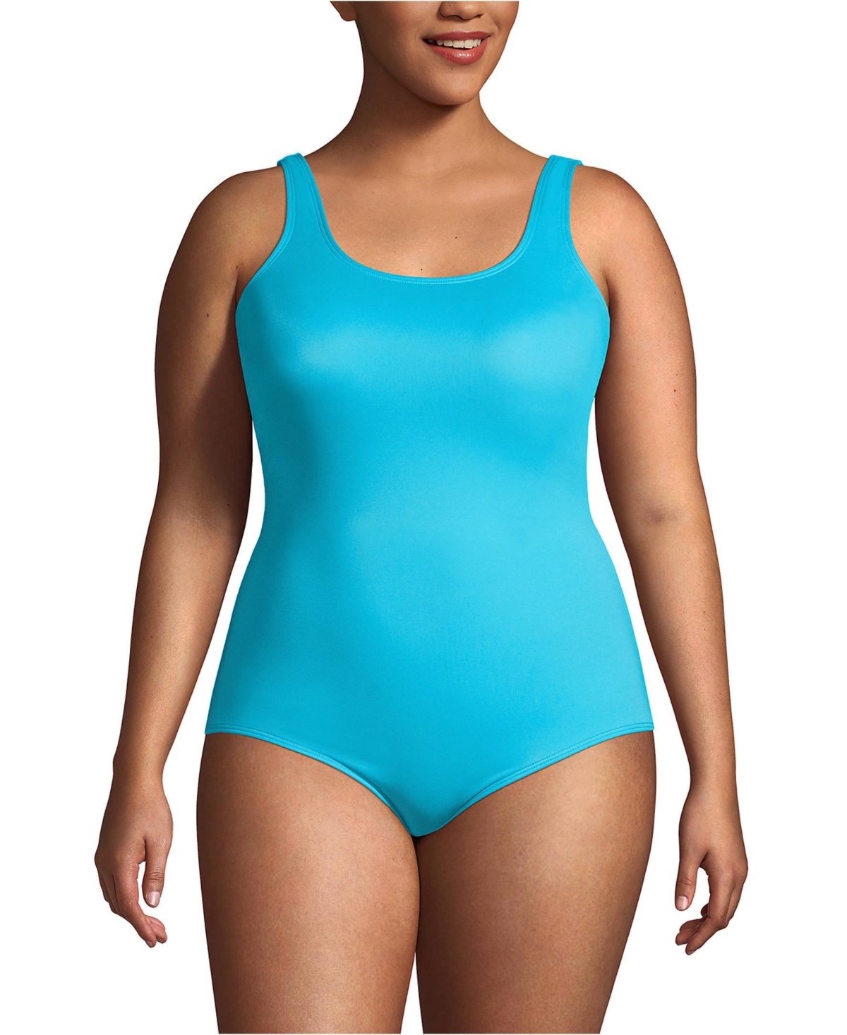 Lands' End Plus Size Scoop Neck Soft Cup Tugless Sporty One Piece Swimsuit