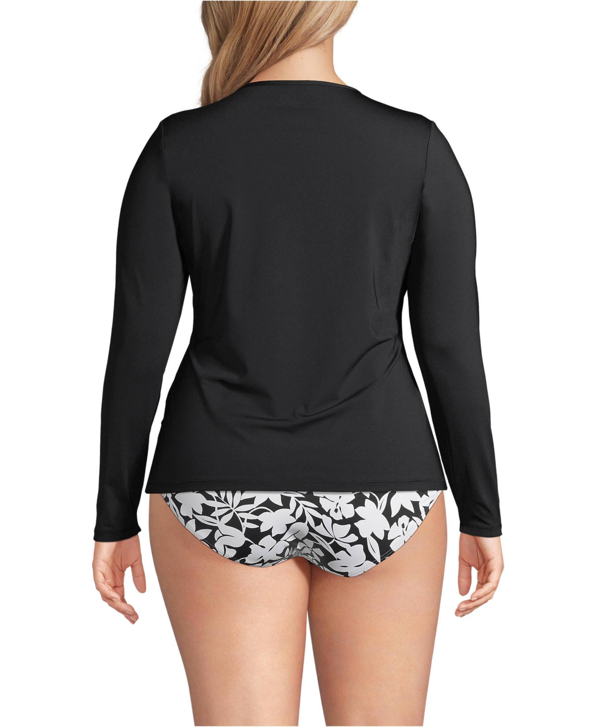 Lands' End Plus Size Crew Neck Long Sleeve Rash Guard Upf 50 Swim Tee