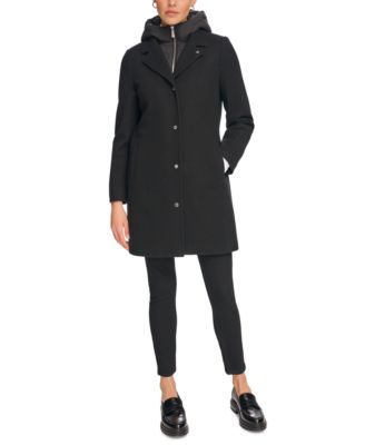 Calvin Klein Women s Hooded Bibbed Mixed Media Coat Macy s