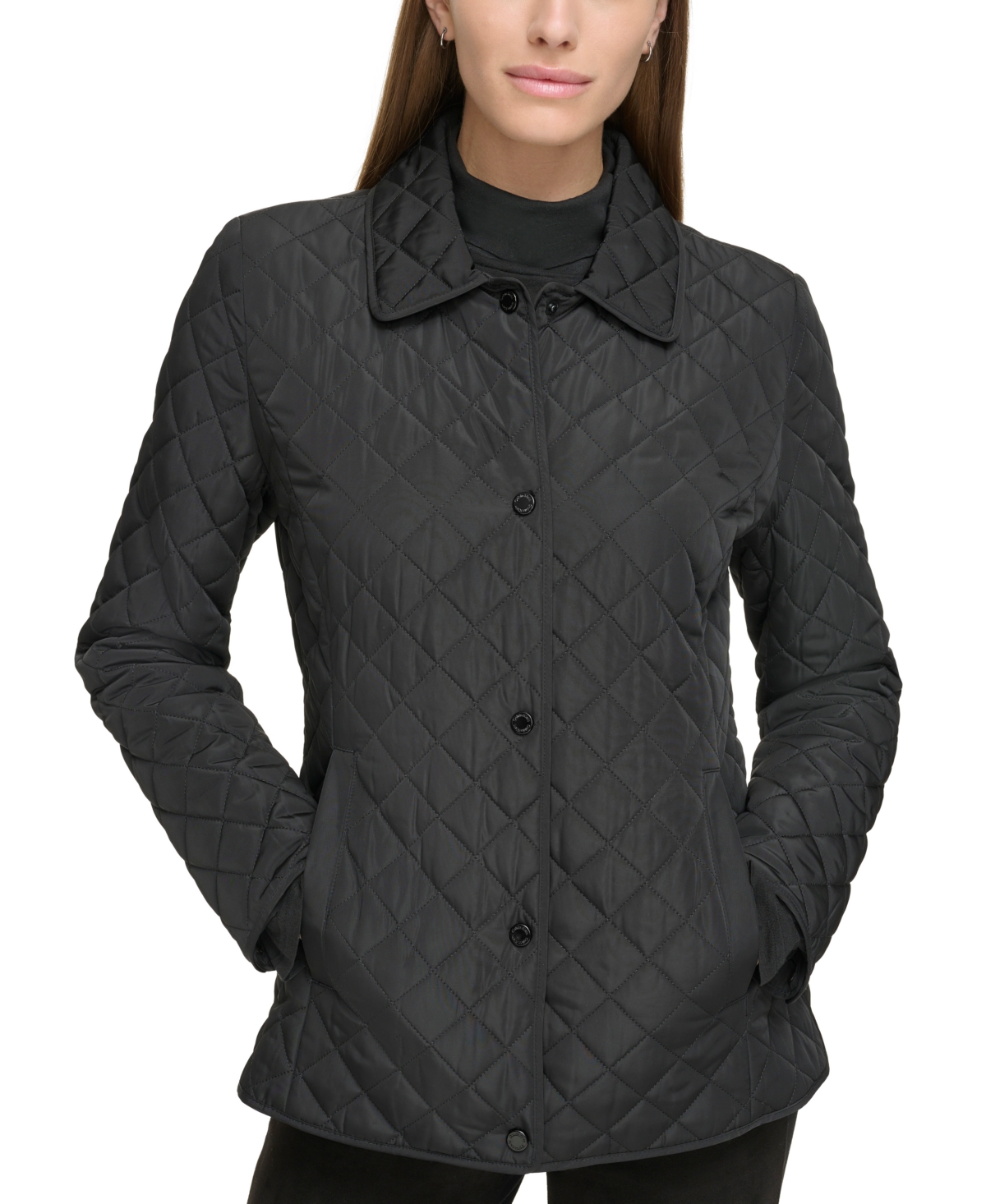 Calvin Klein Womens Collared Quilted Coat In Black