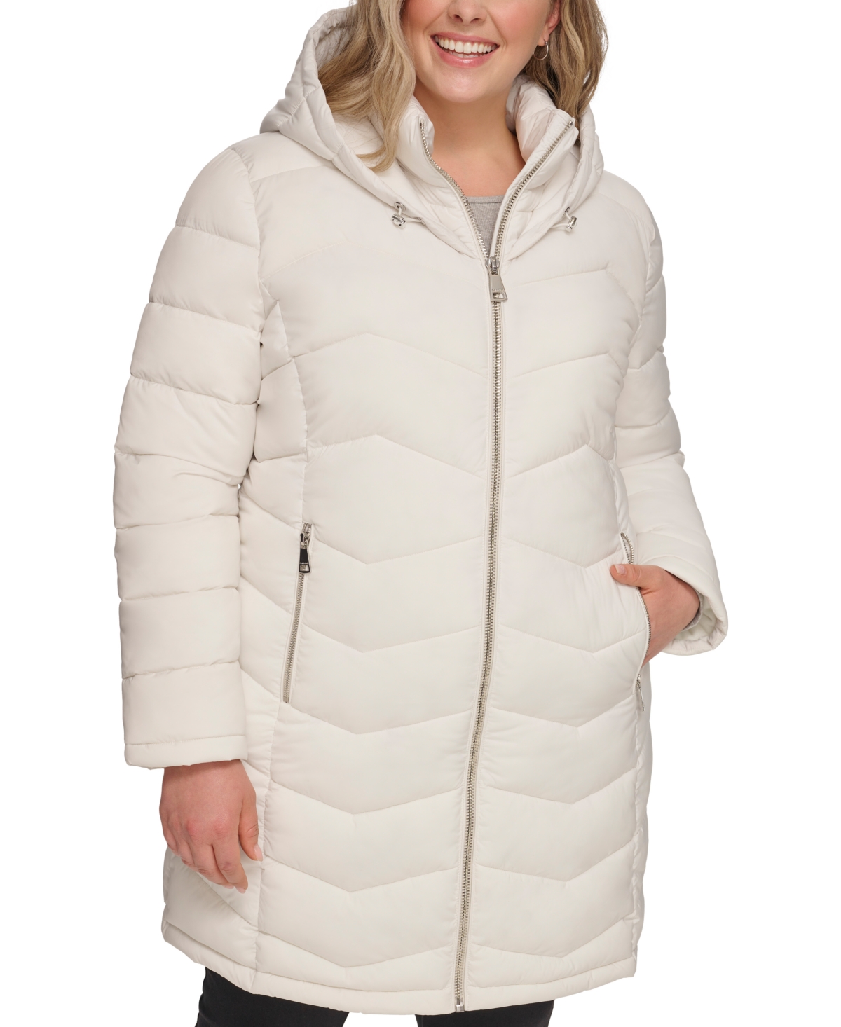 Calvin Klein Women's Plus Size Hooded Packable Puffer Coat, Created For Macy's In Eggshell