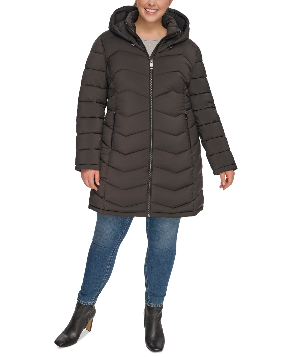 Calvin Klein Women's Plus Size Hooded Packable Puffer Coat, Created For Macy's In Black