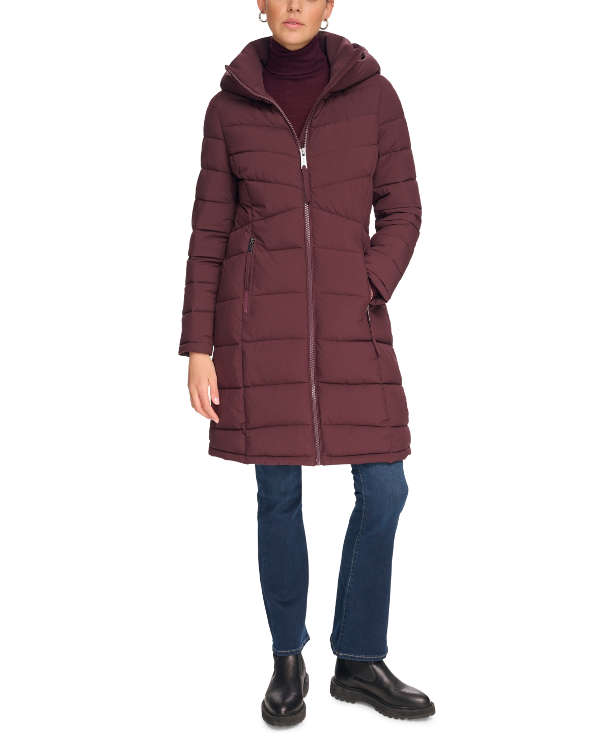 Calvin Klein Women s Hooded Stretch Puffer Coat Created for Macy s Smart Closet