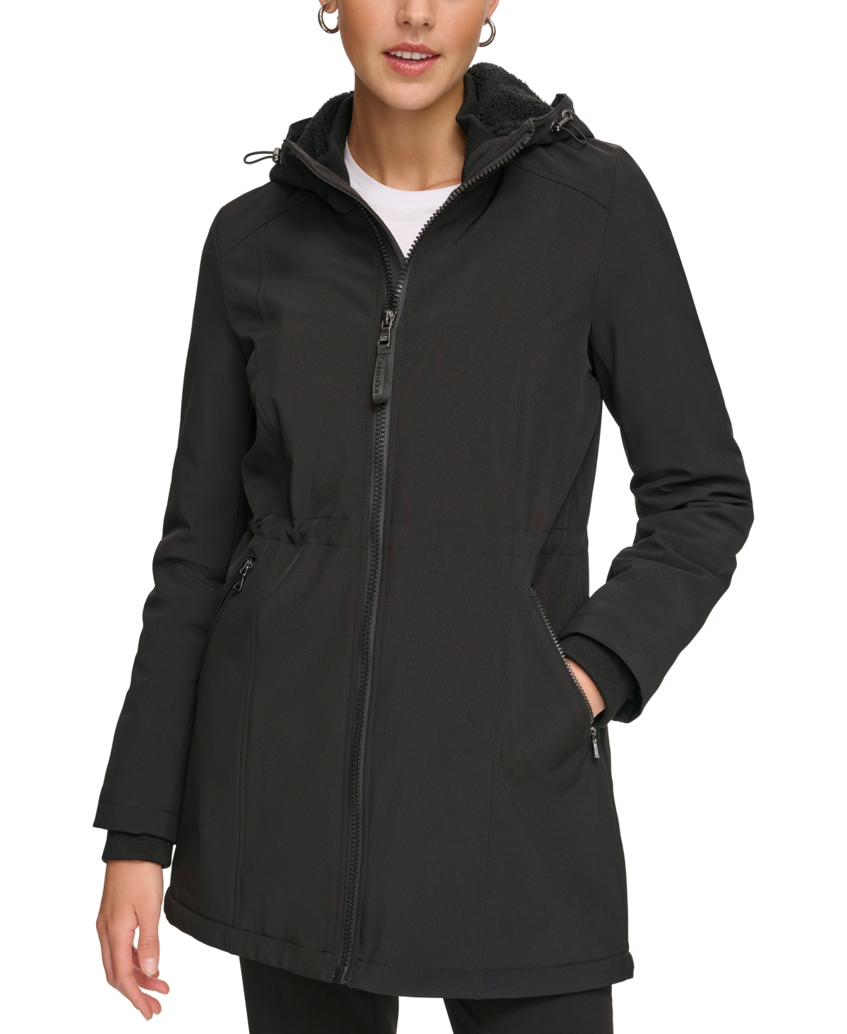 Shop Calvin Klein Womens Hooded Faux-fur-lined Anorak Raincoat In Black