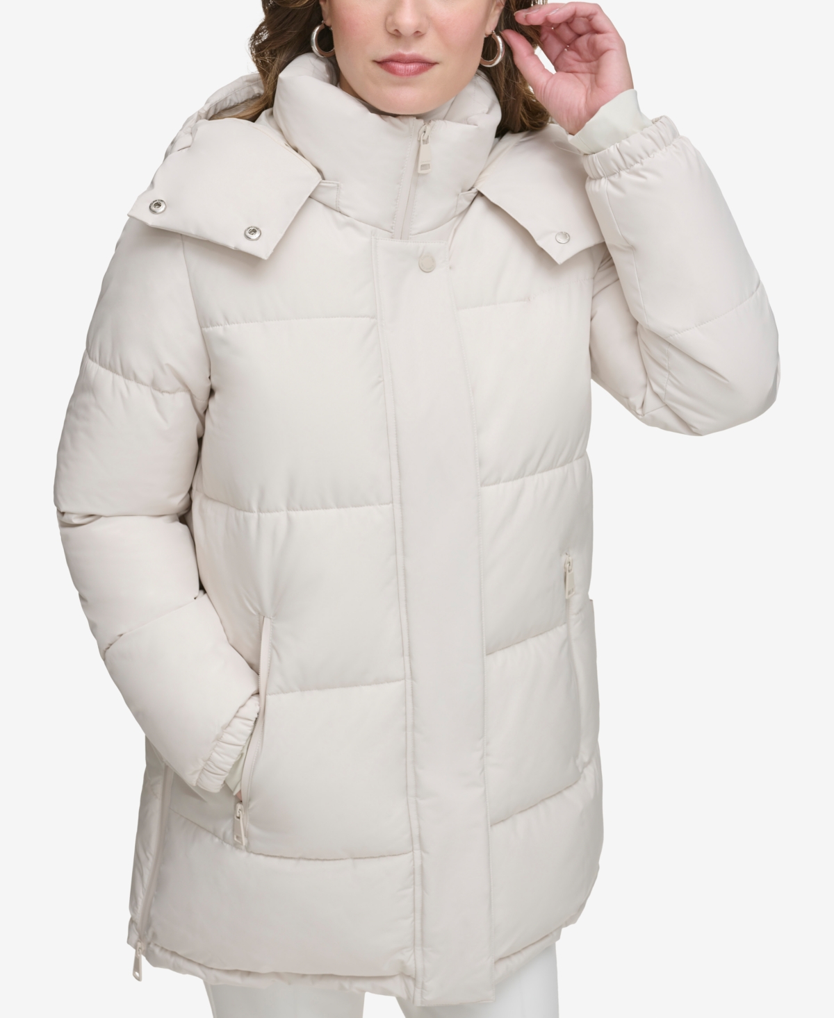 Calvin Klein Women's Hooded Stand-collar Puffer Coat In Stony Beige