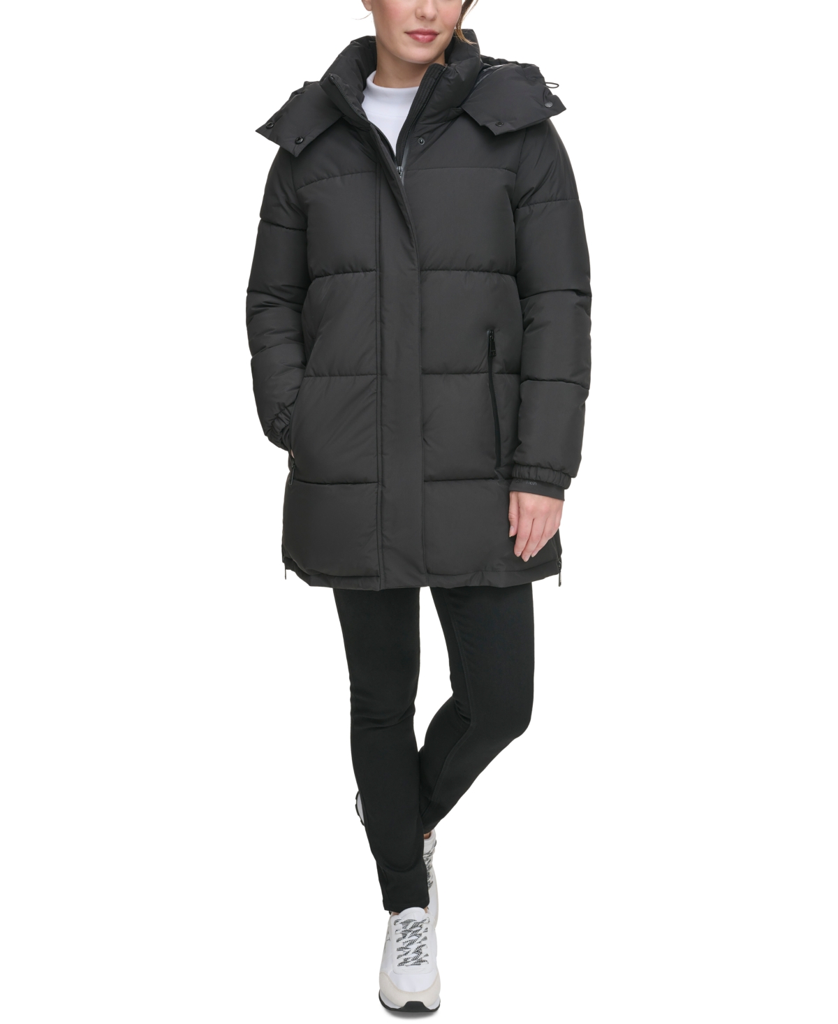 Calvin Klein Women's Hooded Stand-collar Puffer Coat In Black