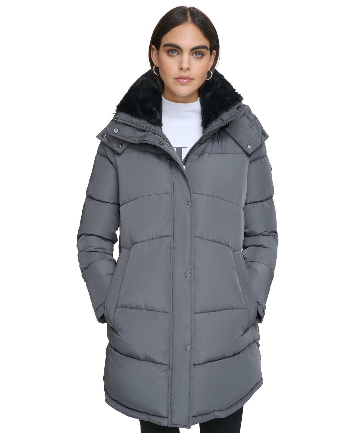 Calvin Klein Women's Faux-Fur-Trim Hooded Puffer Coat, Created for Macy's